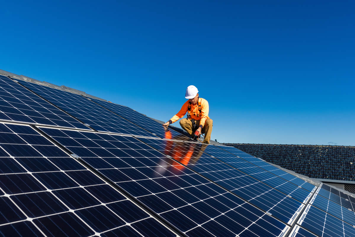 Electrician working on Solar Panels in California